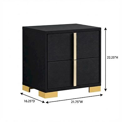 FurniFact Black Bedroom Nightstand with Metal Legs and Contemporary Style