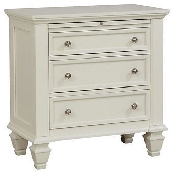 FurniFact Cream White Bedroom Nightstand with 3 Drawers and Coastal Style