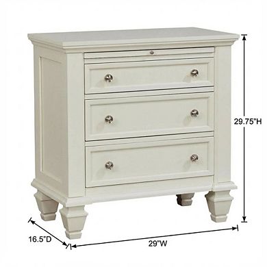 FurniFact Cream White Bedroom Nightstand with 3 Drawers and Coastal Style