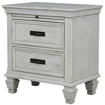 FurniFact Distressed White Nightstand with 2 Drawers and Farmhouse Style