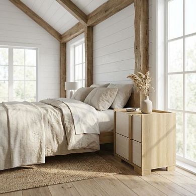 FurniFact Bedroom Nightstand with 2 Drawers in Finishing for Bedroom Storage
