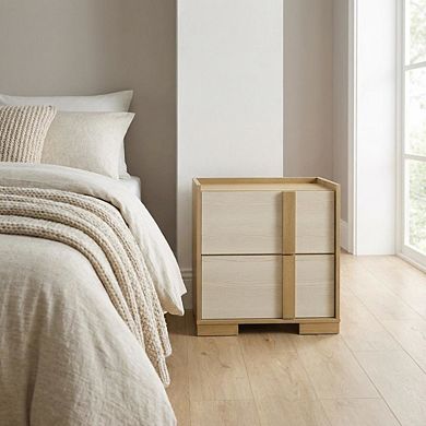 FurniFact Bedroom Nightstand with 2 Drawers in Finishing for Bedroom Storage