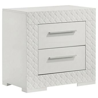 FurniFact White Nightstand with Chrome Finish and Contemporary Style