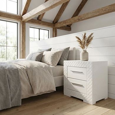 FurniFact White Nightstand with Chrome Finish and Contemporary Style