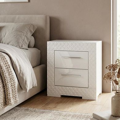 FurniFact White Nightstand with Chrome Finish and Contemporary Style