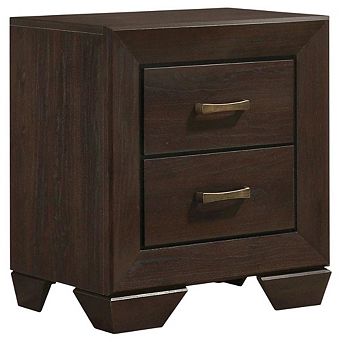 FurniFact Dark Cocoa 2-Drawer Nightstand with Antique Brass Finish for Bedroom