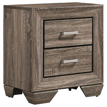 FurniFact Washed Taupe Bedroom Nightstand with 2 Drawers and Chrome Finish