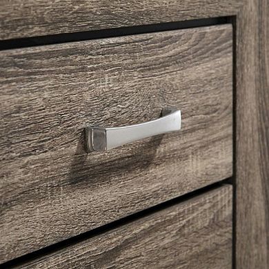 FurniFact Washed Taupe Bedroom Nightstand with 2 Drawers and Chrome Finish