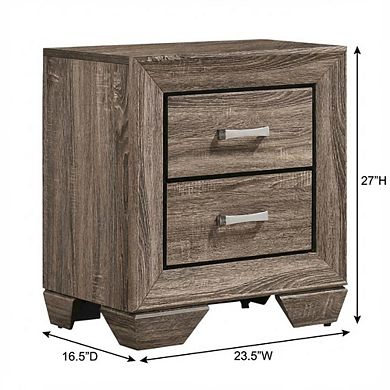 FurniFact Washed Taupe Bedroom Nightstand with 2 Drawers and Chrome Finish