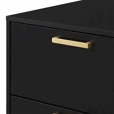 FurniFact Black Modern Nightstand with Gold Accents and Sturdy Metal Legs