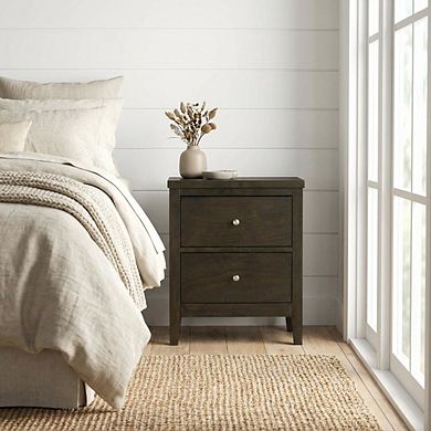 FurniFact Dark Cocoa Nightstand with Transitional Style and Brushed Nickel Finish