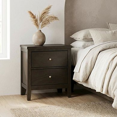 FurniFact Dark Cocoa Nightstand with Transitional Style and Brushed Nickel Finish