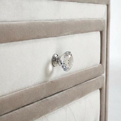 FurniFact Ivory and Camel Upholstered Nightstand with 3 Drawers and Modern Design