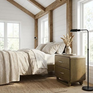 FurniFact Nutmeg Bedroom Nightstand with 2 Drawers and Transitional Style