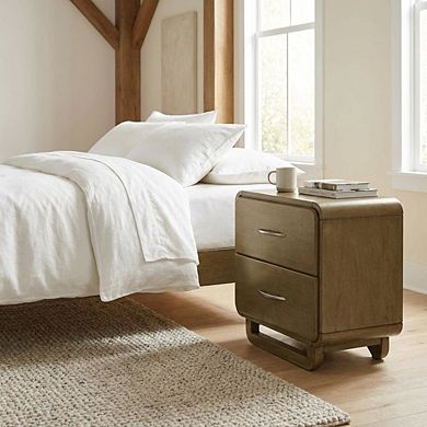 FurniFact Nutmeg Bedroom Nightstand with 2 Drawers and Transitional Style