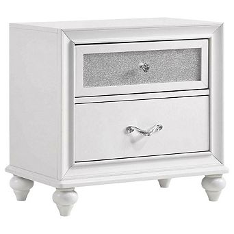FurniFact White Modern Nightstand with Chrome Finish, Sleek Design and Durable Build