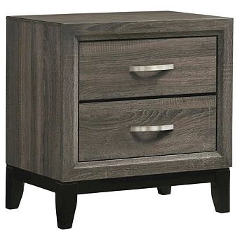 FurniFact Grey Oak Nightstand with Nickel Finish and Transitional Style