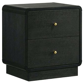 FurniFact Black Nightstand Bedside Table with Brass Finish and Modern Design