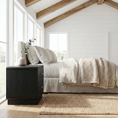 FurniFact Black Nightstand Bedside Table with Brass Finish and Modern Design