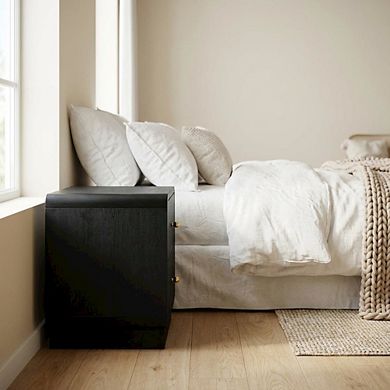 FurniFact Black Nightstand Bedside Table with Brass Finish and Modern Design