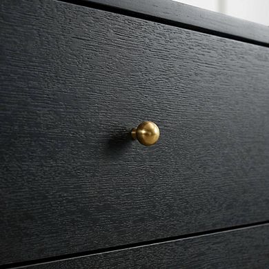 FurniFact Black Nightstand Bedside Table with Brass Finish and Modern Design