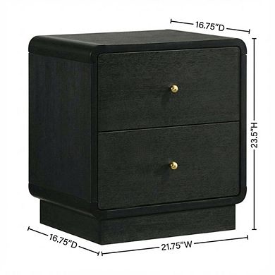 FurniFact Black Nightstand Bedside Table with Brass Finish and Modern Design