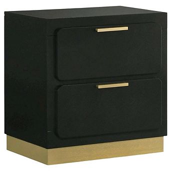 FurniFact Black Nightstand with Gold Accents and Contemporary Design