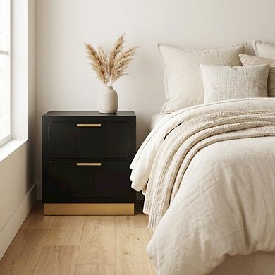FurniFact Black Nightstand with Gold Accents and Contemporary Design