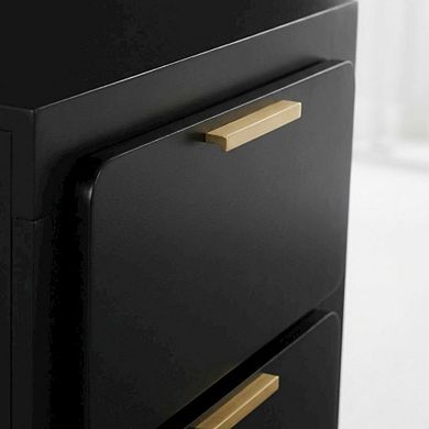 FurniFact Black Nightstand with Gold Accents and Contemporary Design