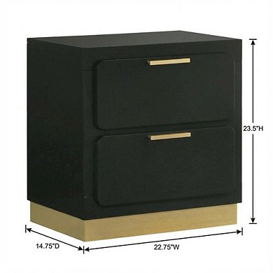 FurniFact Black Nightstand with Gold Accents and Contemporary Design