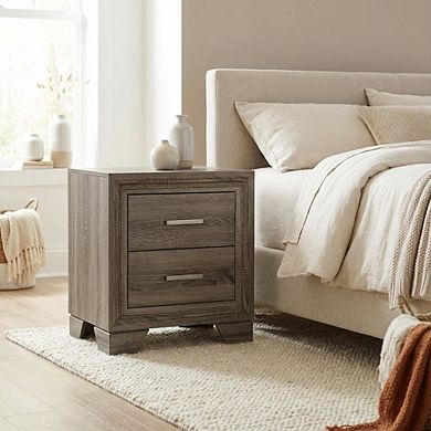 FurniFact Brown Nightstand with 2 Drawers and Transitional Design