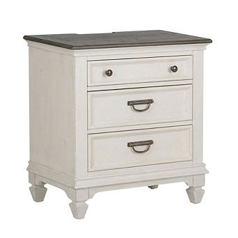 Nightstand with Charging Station and Wirebrushed Finish