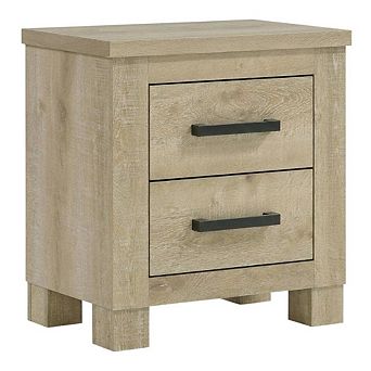 FurniFact Weathered Oak Nightstand with Two Drawers and Rustic Style for Bedroom Storage
