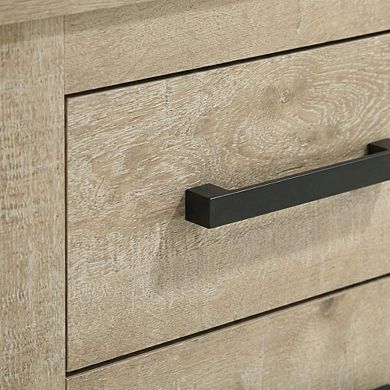 FurniFact Weathered Oak Nightstand with Two Drawers and Rustic Style for Bedroom Storage