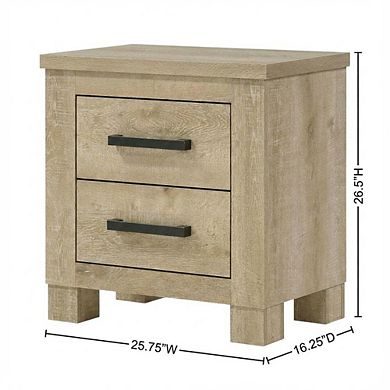 FurniFact Weathered Oak Nightstand with Two Drawers and Rustic Style for Bedroom Storage