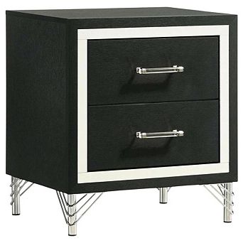 FurniFact Black Nightstand with Modern Design and Silver Accents for Bedroom Use