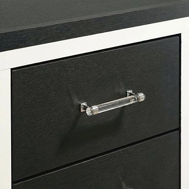 FurniFact Black Nightstand with Modern Design and Silver Accents for Bedroom Use