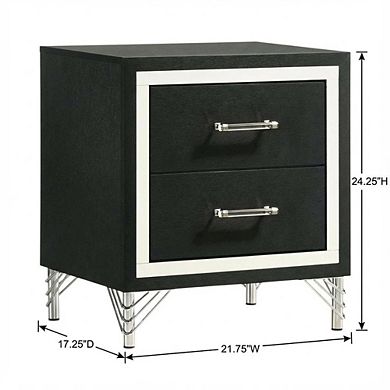 FurniFact Black Nightstand with Modern Design and Silver Accents for Bedroom Use