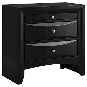 FurniFact Black Transitional Nightstand with Brushed Nickel Accents and Sleek Design