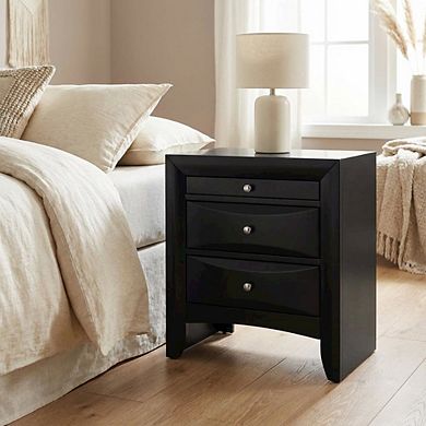 FurniFact Black Transitional Nightstand with Brushed Nickel Accents and Sleek Design