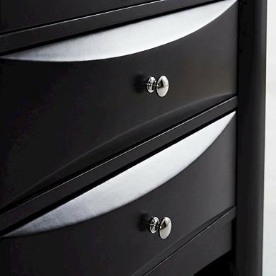 FurniFact Black Transitional Nightstand with Brushed Nickel Accents and Sleek Design