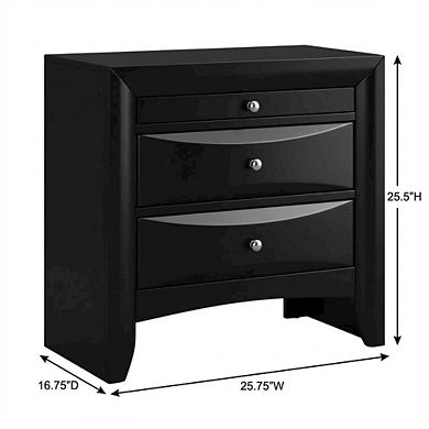 FurniFact Black Transitional Nightstand with Brushed Nickel Accents and Sleek Design