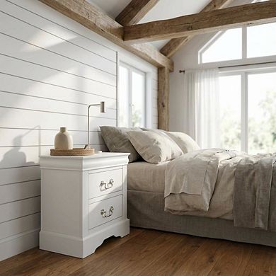 Bedroom Nightstand with Traditional Design and Brushed Nickel Accents