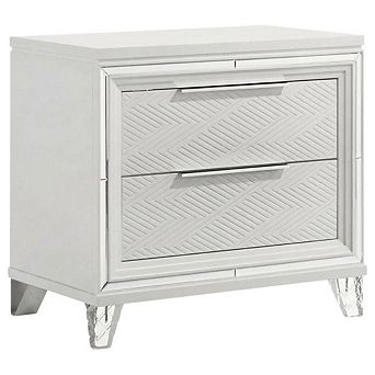 FurniFact White 2-Drawer Nightstand with Chrome Finish and Clear Acrylic Legs