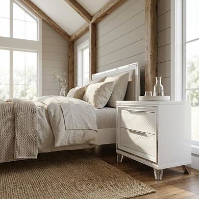 FurniFact White 2-Drawer Nightstand with Chrome Finish and Clear Acrylic Legs