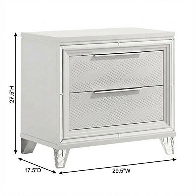 FurniFact White 2-Drawer Nightstand with Chrome Finish and Clear Acrylic Legs