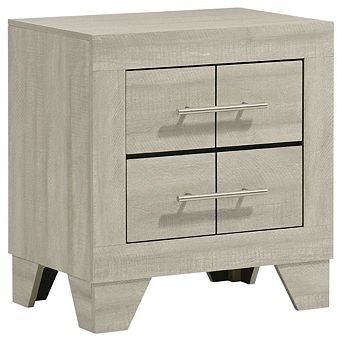 FurniFact Rustic Cream Nightstand with 2 Drawers and Contemporary Style