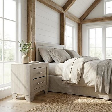 FurniFact Rustic Cream Nightstand with 2 Drawers and Contemporary Style