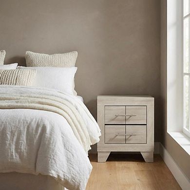 FurniFact Rustic Cream Nightstand with 2 Drawers and Contemporary Style
