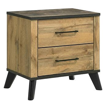 FurniFact Pine Nightstand with 2 Drawers and Mid-Century Modern Design